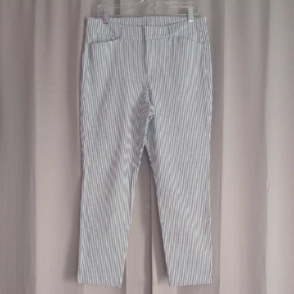 Old Navy Pixie High Rise White Blue Striped Ankle Pants, Pockets Womens Size 10